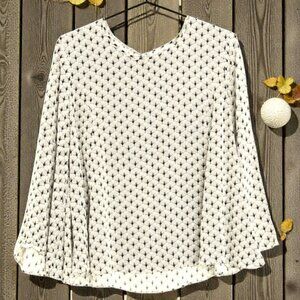 PART TWO Garzia Beige & Black Floral Print 3/4 Trumpet Sleeve Summer Blouse Sz36